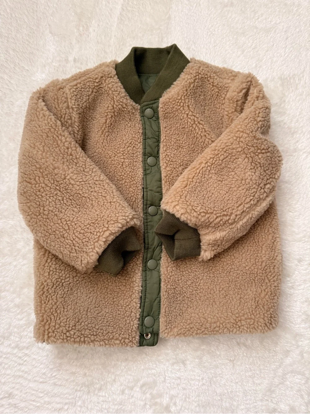 Gap Reversible Kids Olive Green Quilted Sherpa Fleece Jacket Size 3T